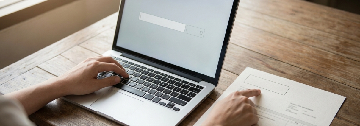Hände tippen am Laptop neben einer Gehaltsabrechnung mit Brutto- und Nettobetrag